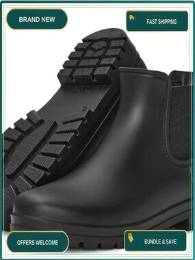Waterproof Chelsea Ankle Rain Boots Women Slip-On Round Toe
